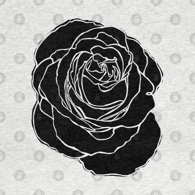 Cottage Core, Black Rose Flower Outline by badlydrawnbabe